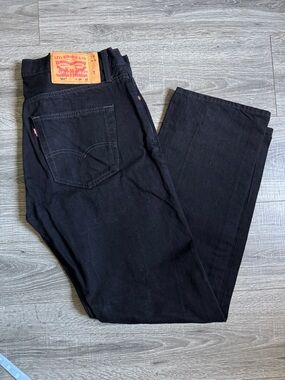 Levi's Black 501® Straight Jeans with Tan Leather Patch